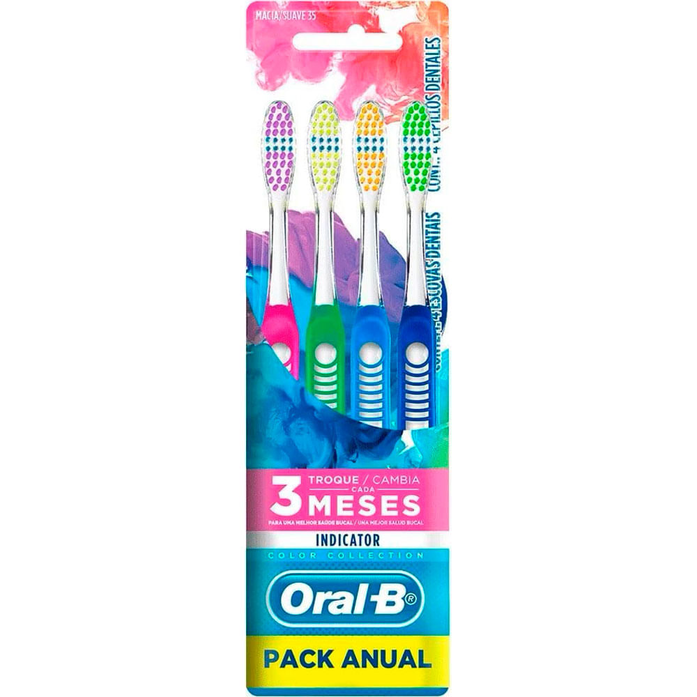 ESCOVA DE DENTE ORAL B INDICATOR COLOR COLLECTION 4 UNIDADES - Redemix