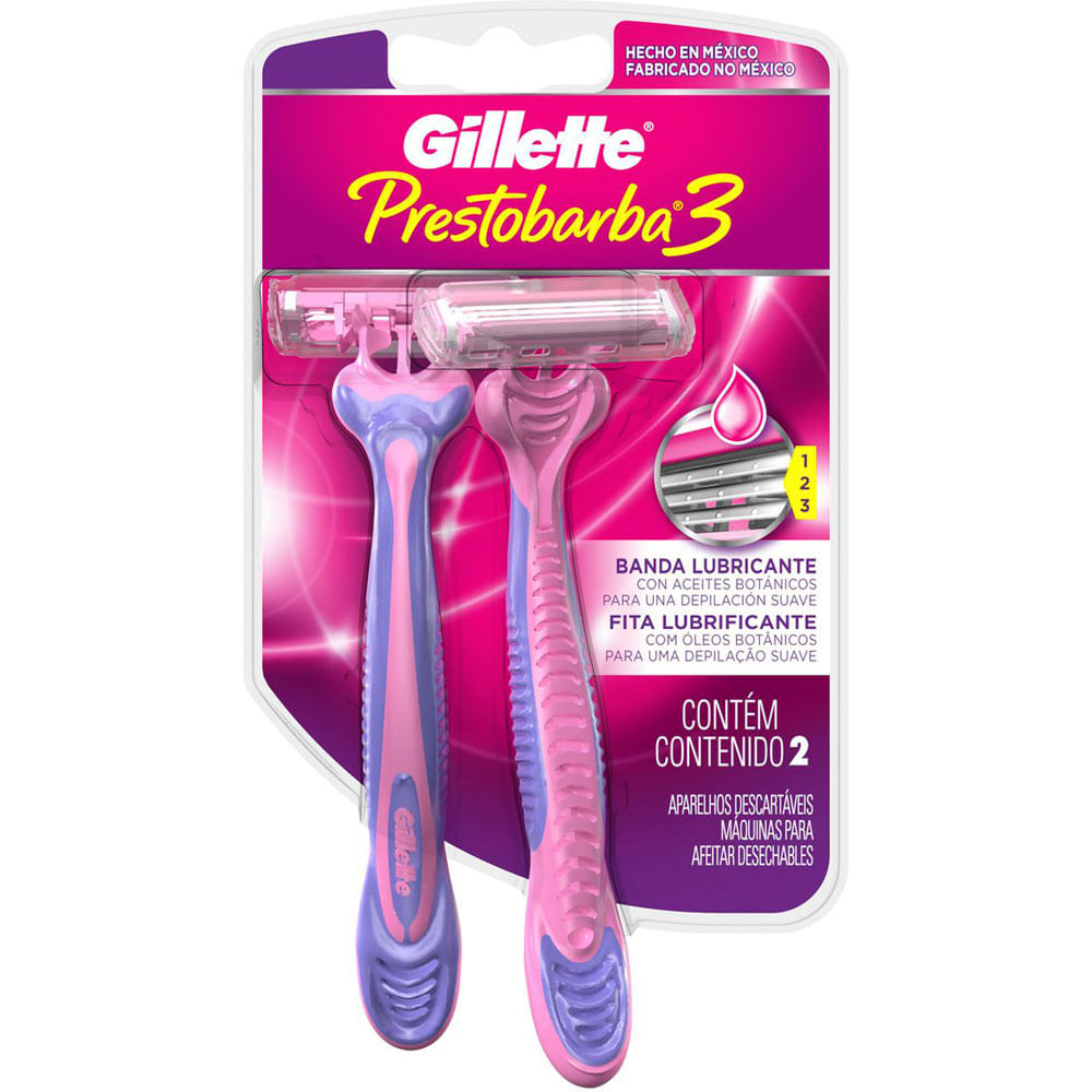 APARELHO DE DEPILAR FEMININO GILLETTE PRESTOBARBA 3 2 UNIDADES - redemix