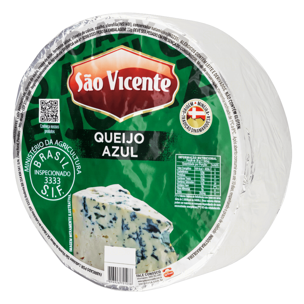 Queijo Azul (Gorgonzola) Forma Inteiro +/-3kg São Vicente Food