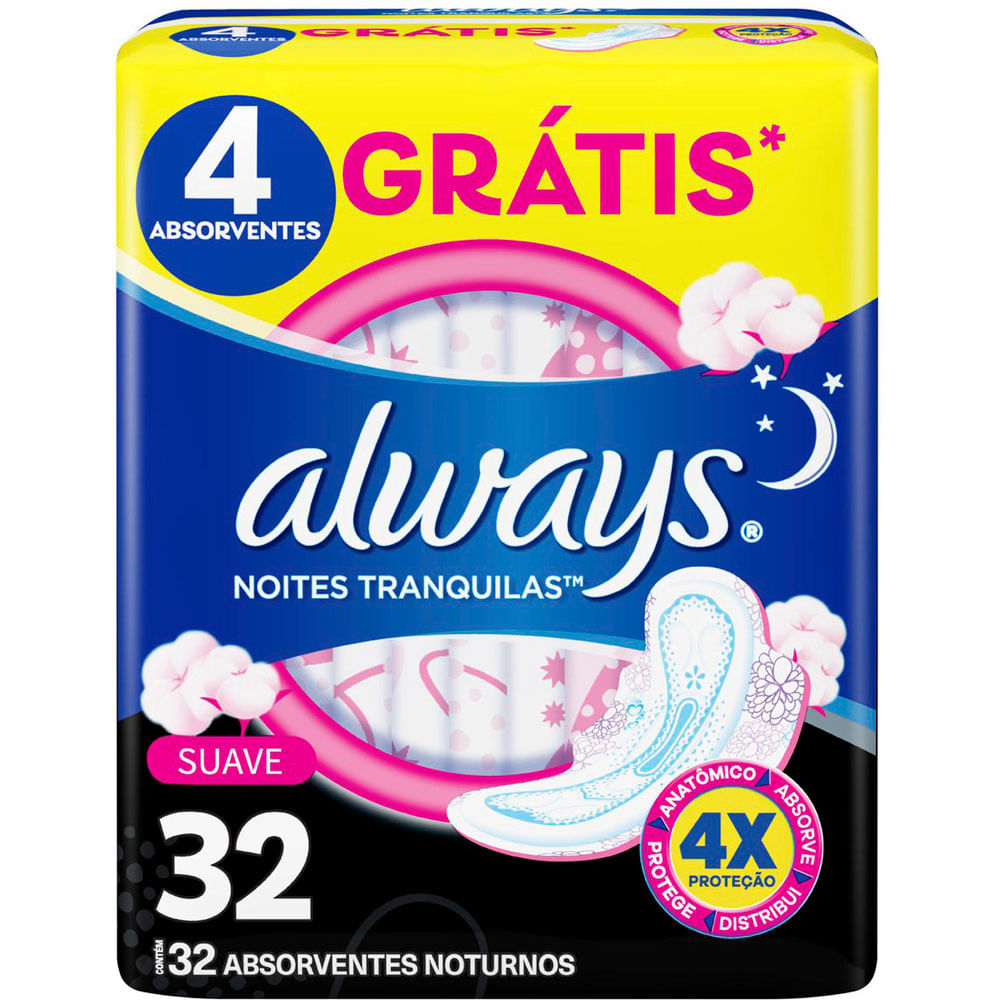 ABSORVENTE ALWAYS NOITE TRANQUILA SUAVE LEVE MAIS PAGUE MENOS 32UN