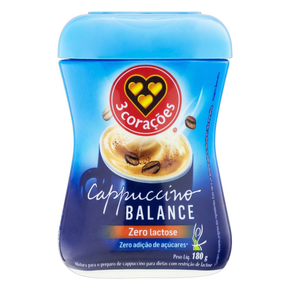 CAPPUCCINO TRÊS CORAÇÕES ZERO LACTOSE E AÇUCAR 180G - redemix