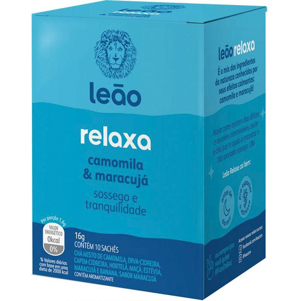 CHÁ DE CAMOMILA E MARACUJÁ LEÃO RELAXA 16G 10 UNIDADES - redemix