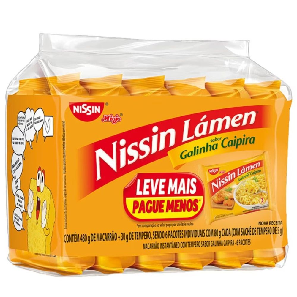 PACK MACARRAO INSTANTANEO NISSIN GALINHA 6 UNIDADES - redemix