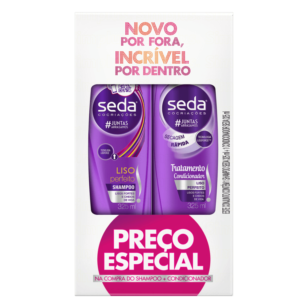 KIT SHAMPOO CONDICIONADOR SEDA LISO PERFEITO 325ML - redemix