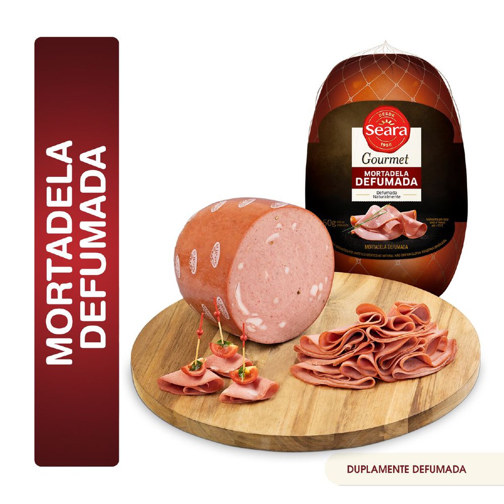 MORTADELA DEFUMADA GOURMET SEARA FATIADO BANDEJA 250G